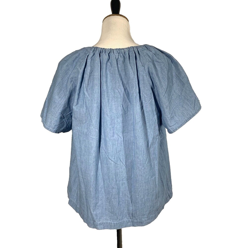 J. Crew Chambray Blue Short Puff Sleeve Blouse Women's Large NWT - Picture 4 of 10